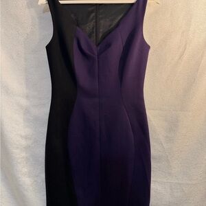 Tahari Elegant Purple and Black Midi Dress
